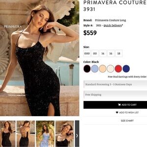 Primavera Couture Black Sequin Gown 3931